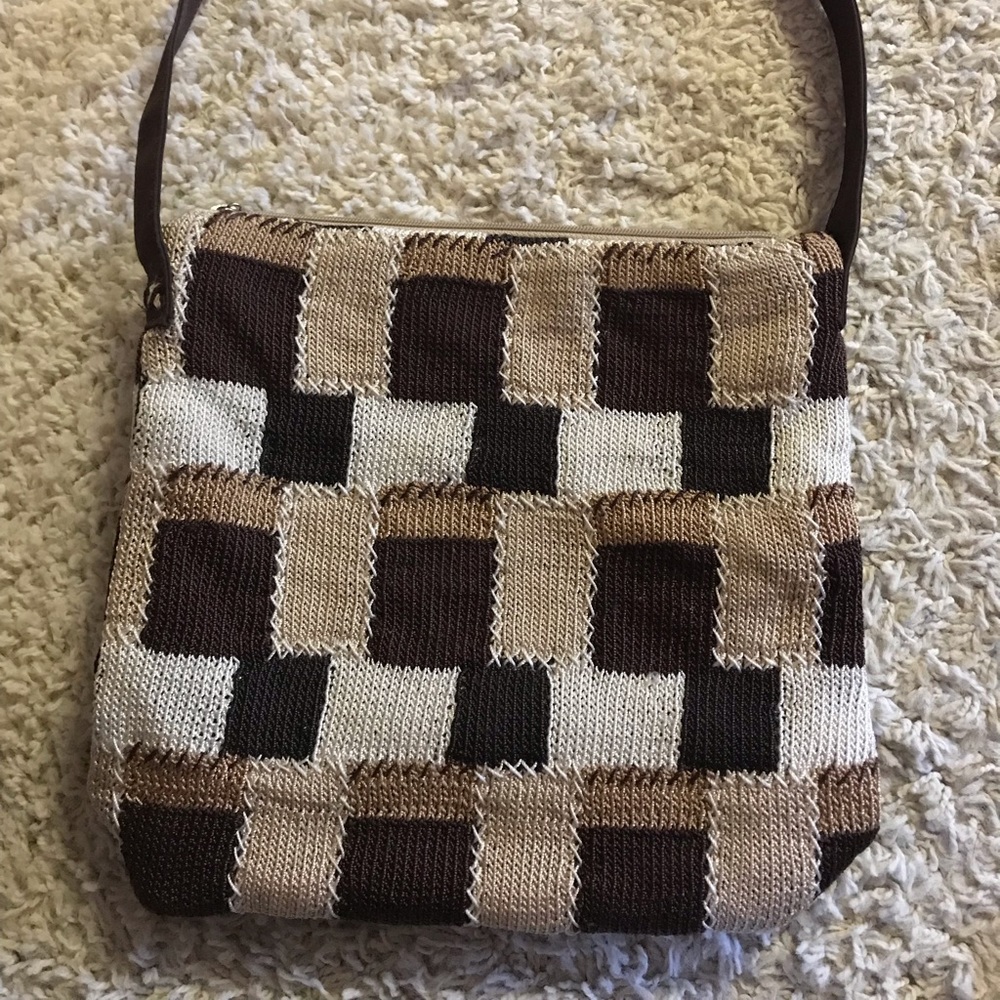 The SAK Bag Crochet Brown Patchwork Shoulder Bag
